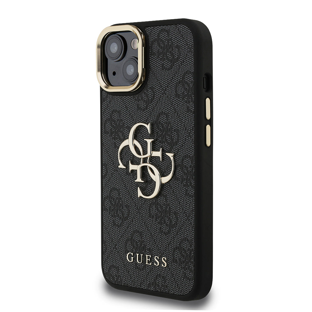 Apple iPhone 13/15 Kılıf Guess Kamera Standlı Kapak 4G Desenli Metal 4G Logolu Siyah