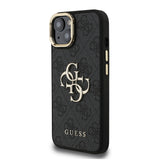 Apple iPhone 15 Kılıf Guess Kamera Standlı Kapak 4G Desenli Metal 4G Logolu Siyah