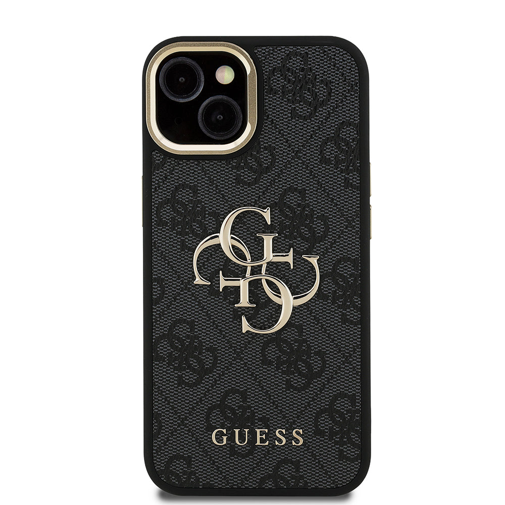 Apple iPhone 13/15 Kılıf Guess Kamera Standlı Kapak 4G Desenli Metal 4G Logolu Siyah