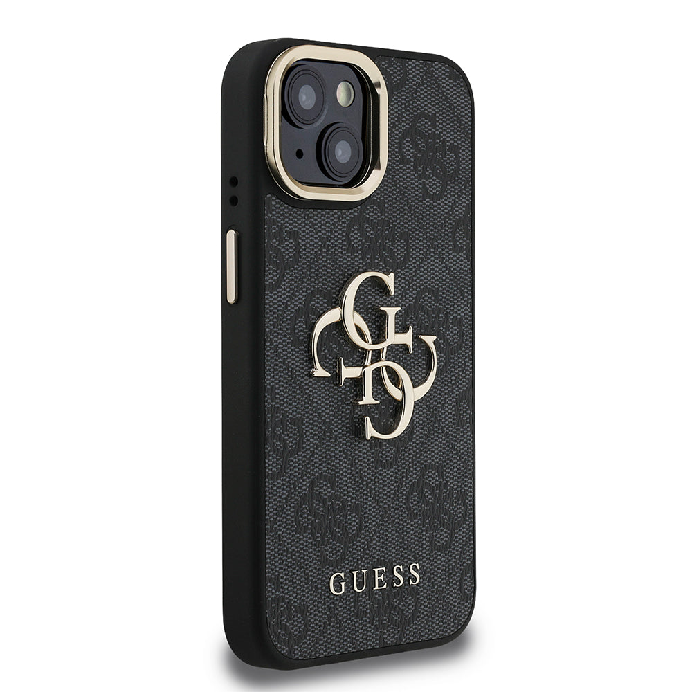 Apple iPhone 13/15 Kılıf Guess Kamera Standlı Kapak 4G Desenli Metal 4G Logolu Siyah