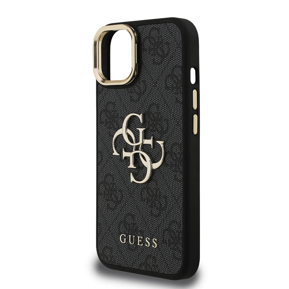 Apple iPhone 13/15 Kılıf Guess Kamera Standlı Kapak 4G Desenli Metal 4G Logolu Siyah