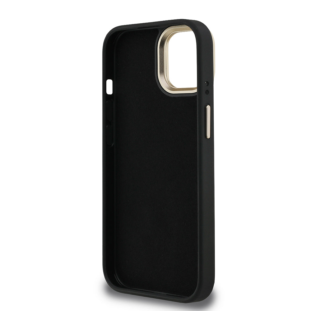 Apple iPhone 13/15 Kılıf Guess Kamera Standlı Kapak 4G Desenli Metal 4G Logolu Siyah