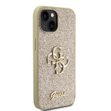 Apple iPhone 15 Kılıf Guess 4G Büyük Metal Logolu Glitter Kapak Gold