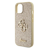 Apple iPhone 15 Kılıf Guess 4G Büyük Metal Logolu Glitter Kapak Gold