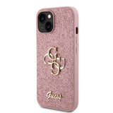 Apple iPhone 15 Kılıf Guess 4G Büyük Metal Logolu Glitter Kapak Pembe