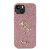 Apple iPhone 15 Kılıf Guess 4G Büyük Metal Logolu Glitter Kapak Pembe