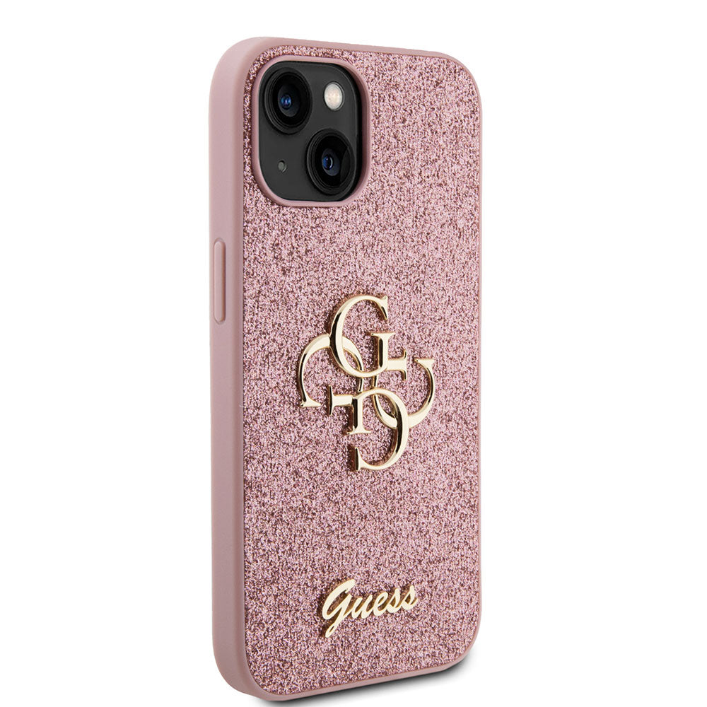 Apple iPhone 13/15 Kılıf Guess 4G Büyük Metal Logolu Glitter Kapak Pembe