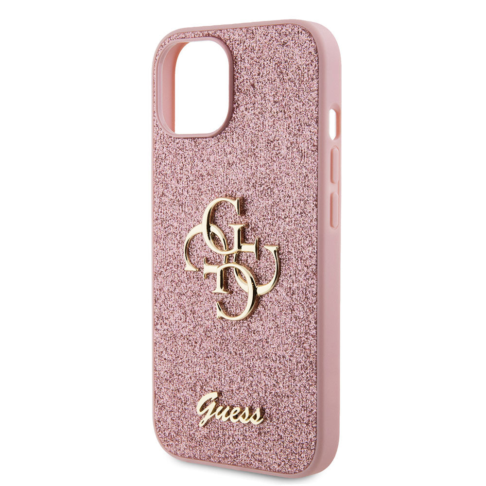 Apple iPhone 13/15 Kılıf Guess 4G Büyük Metal Logolu Glitter Kapak Pembe