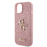 Apple iPhone 15 Kılıf Guess 4G Büyük Metal Logolu Glitter Kapak Pembe
