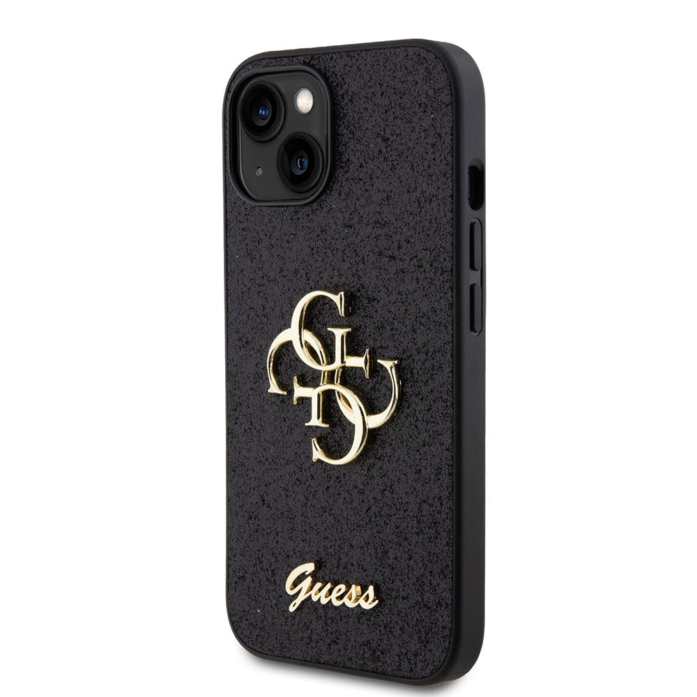 Apple iPhone 13/15 Kılıf Guess 4G Büyük Metal Logolu Glitter Kapak Siyah