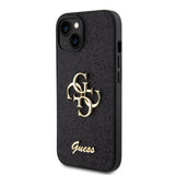 Apple iPhone 15 Kılıf Guess 4G Büyük Metal Logolu Glitter Kapak Siyah