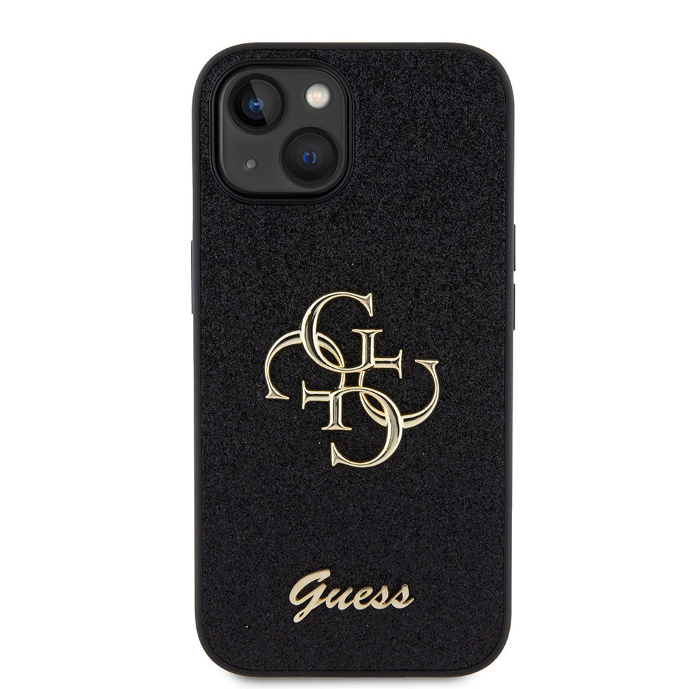Apple iPhone 13/15 Kılıf Guess 4G Büyük Metal Logolu Glitter Kapak Siyah