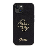 Apple iPhone 15 Kılıf Guess 4G Büyük Metal Logolu Glitter Kapak Siyah