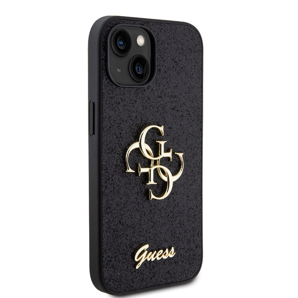 Apple iPhone 13/15 Kılıf Guess 4G Büyük Metal Logolu Glitter Kapak Siyah