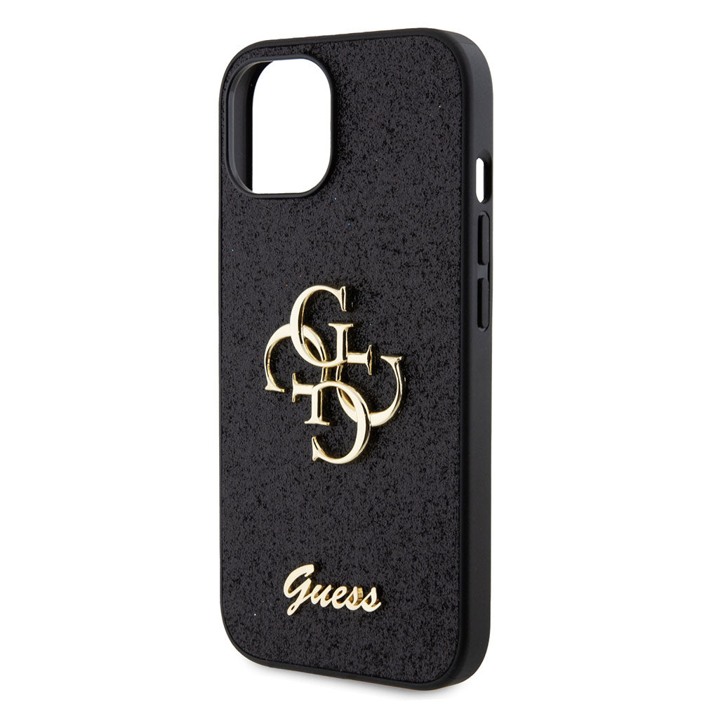 Apple iPhone 13/15 Kılıf Guess 4G Büyük Metal Logolu Glitter Kapak Siyah