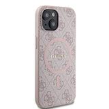 Apple iPhone 15 Kılıf Guess Magsafe Şarj Özellikli 4G Desenli Yazı Logolu Kapak Pembe