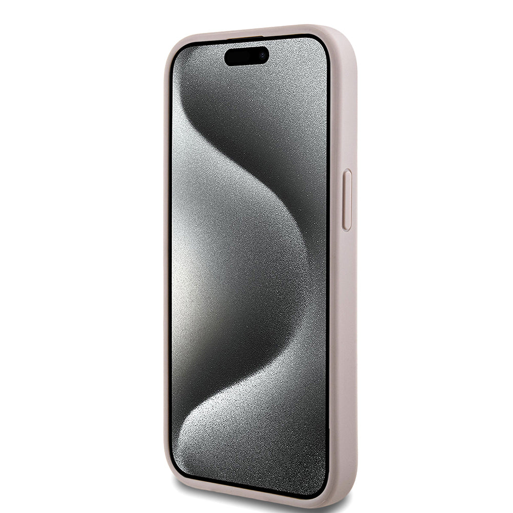 Apple iPhone 13/15 Kılıf Guess Magsafe Şarj Özellikli 4G Desenli Yazı Logolu Kapak Pembe