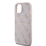 Apple iPhone 15 Kılıf Guess Magsafe Şarj Özellikli 4G Desenli Yazı Logolu Kapak Pembe