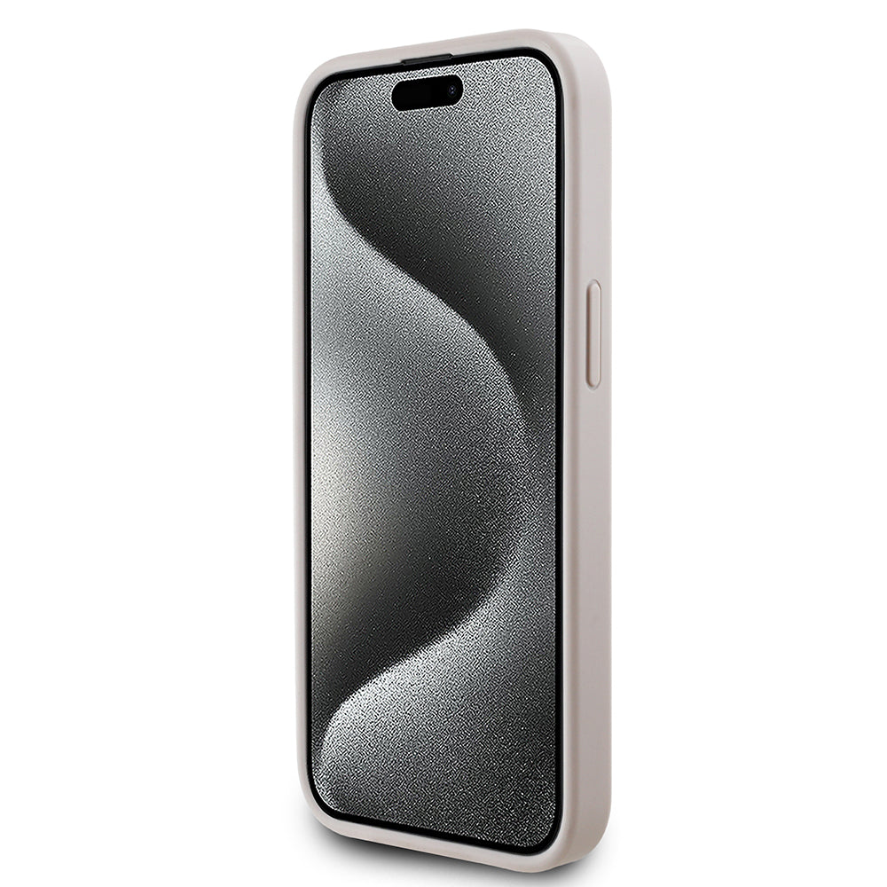 Apple iPhone 14 Kılıf Guess Magsafe Şarj Özellikli PU Üçgen Logolu 4G Desenli Kapak Pembe