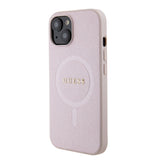 Apple iPhone 15 Kılıf Guess Magsafe Şarj Özellikli Saffiano Kapak Pembe