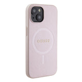 Apple iPhone 15 Kılıf Guess Magsafe Şarj Özellikli Saffiano Kapak Pembe