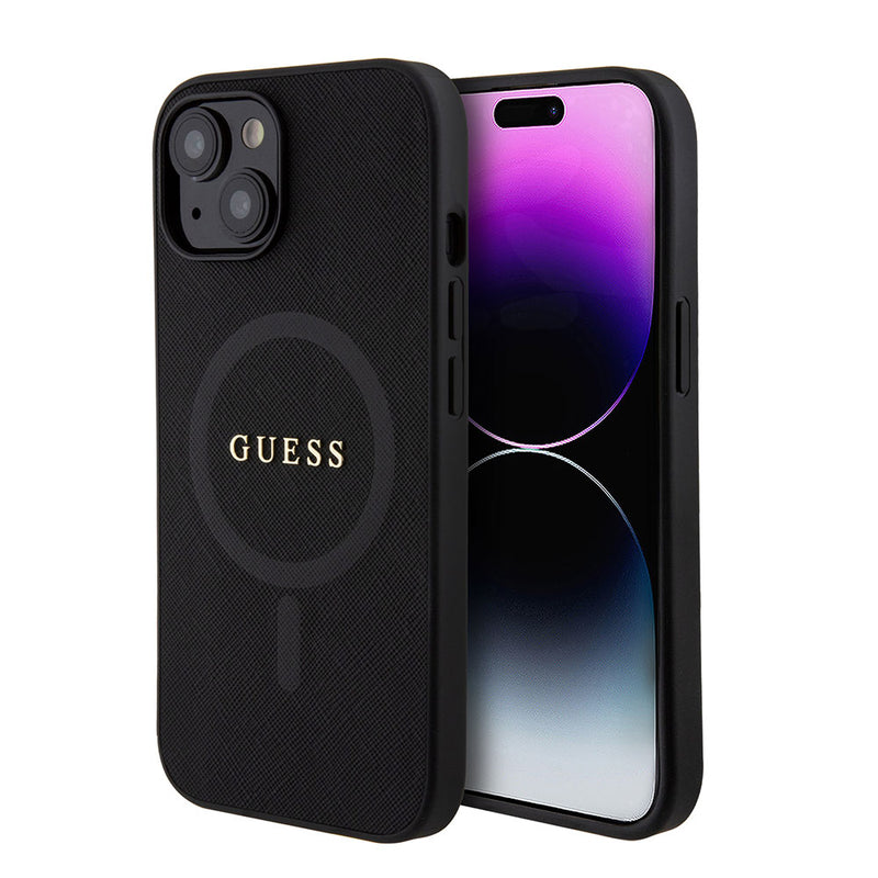 Apple iPhone 15 Kılıf Guess Magsafe Şarj Özellikli Saffiano Kapak Siyah