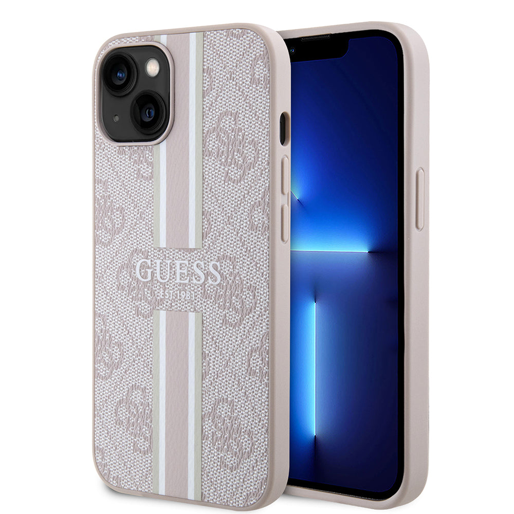 Apple iPhone 14 Kılıf Guess Magsafe Şarj Özellikli Şerit Tasarımlı Kapak Pembe
