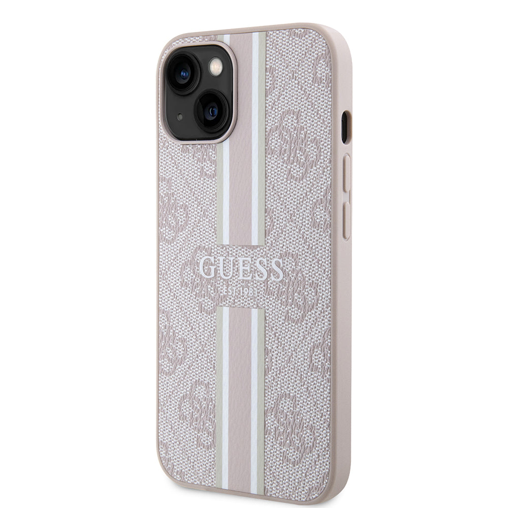 Apple iPhone 14 Kılıf Guess Magsafe Şarj Özellikli Şerit Tasarımlı Kapak Pembe
