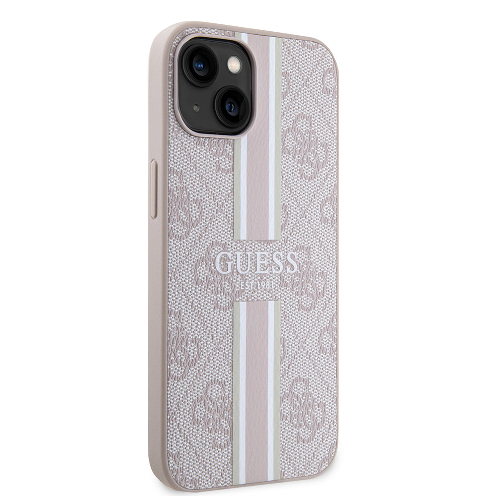 Apple iPhone 14 Kılıf Guess Magsafe Şarj Özellikli Şerit Tasarımlı Kapak Pembe
