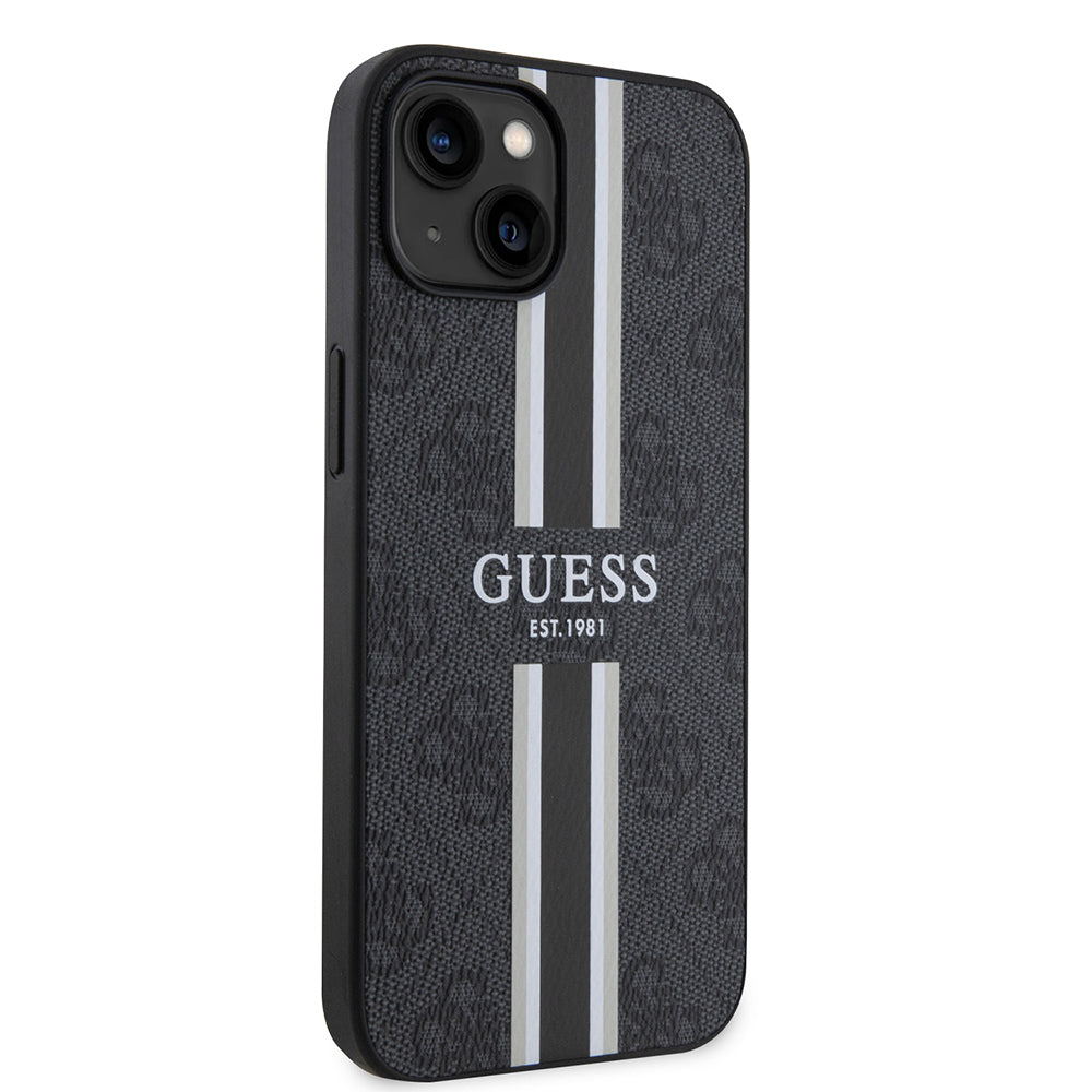 Apple iPhone 14 Kılıf Guess Magsafe Şarj Özellikli Şerit Tasarımlı Kapak Siyah