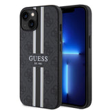 Apple iPhone 15 Kılıf Guess Magsafe Şarj Özellikli Şerit Tasarımlı Kapak Siyah