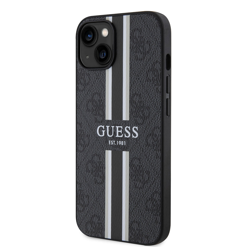 Apple iPhone 14 Kılıf Guess Magsafe Şarj Özellikli Şerit Tasarımlı Kapak Siyah