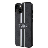 Apple iPhone 15 Kılıf Guess Magsafe Şarj Özellikli Şerit Tasarımlı Kapak Siyah