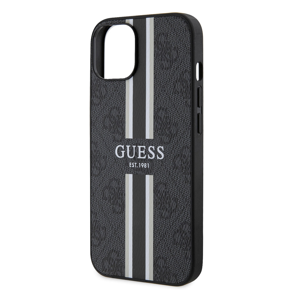Apple iPhone 14 Kılıf Guess Magsafe Şarj Özellikli Şerit Tasarımlı Kapak Siyah