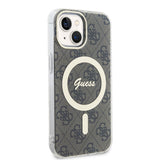 Apple iPhone 15 Kılıf Guess Magsafe Şarj Özellikli Yazı Logolu 4G Desenli Kapak Kahverengi