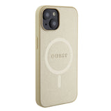 Apple iPhone 15 Kılıf Guess Magsafe Şarj Özellikli Yazı Logolu Saffiano Kapak Gold