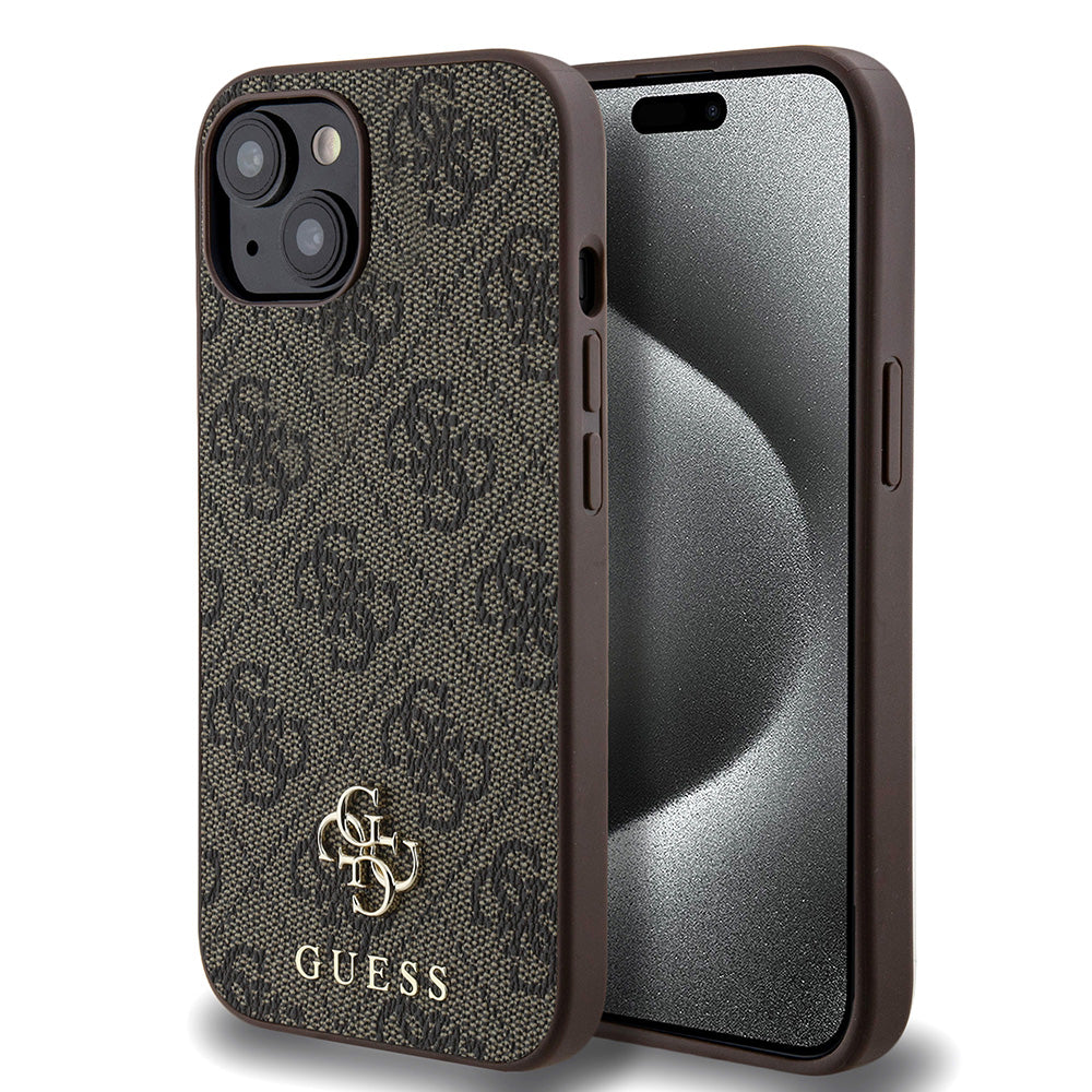 Apple iPhone 14 Kılıf Guess Magsafe Uyumlu 4G Classic Logolu Kapak Kahverengi