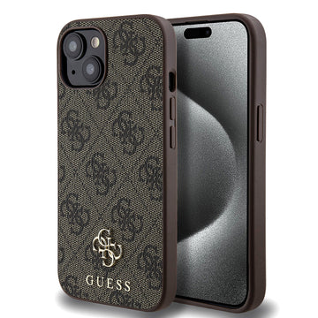 Apple iPhone 14 Kılıf Guess Magsafe Uyumlu 4G Classic Logolu Kapak Kahverengi