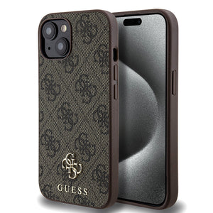 Apple iPhone 15 Kılıf Guess Magsafe Uyumlu 4G Classic Logolu Kapak Kahverengi