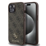 Apple iPhone 15 Kılıf Guess Magsafe Uyumlu 4G Classic Logolu Kapak Kahverengi