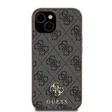 Apple iPhone 15 Kılıf Guess Magsafe Uyumlu 4G Classic Logolu Kapak Kahverengi