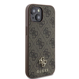 Apple iPhone 15 Kılıf Guess Magsafe Uyumlu 4G Classic Logolu Kapak Kahverengi