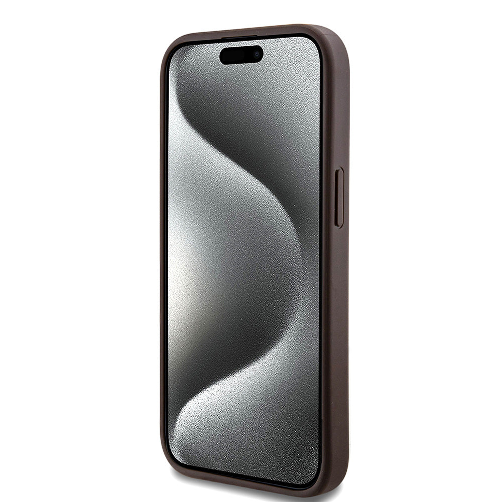 Apple iPhone 14 Kılıf Guess Magsafe Uyumlu 4G Classic Logolu Kapak Kahverengi