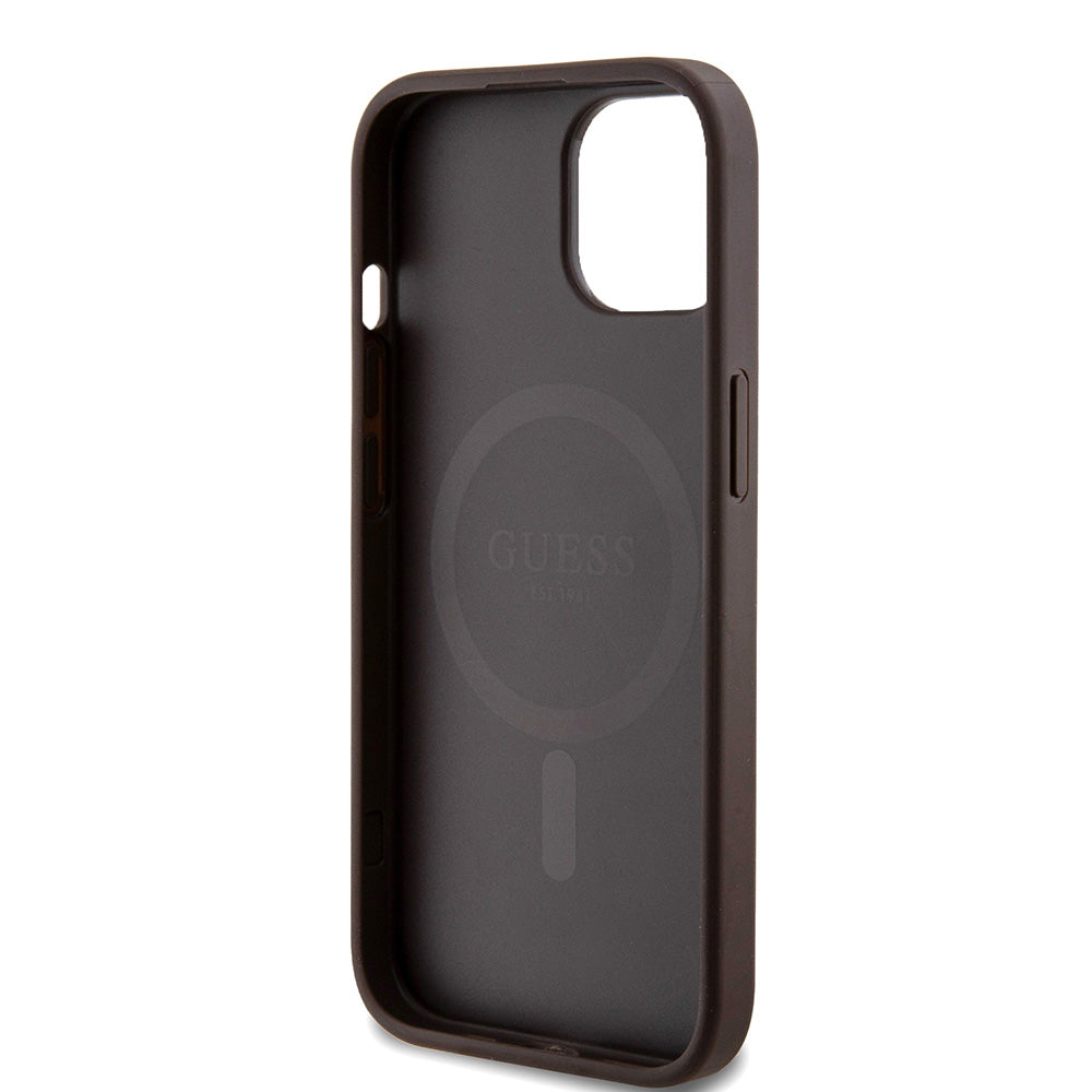 Apple iPhone 14 Kılıf Guess Magsafe Uyumlu 4G Classic Logolu Kapak Kahverengi