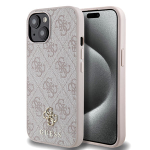 Apple iPhone 15 Kılıf Guess Magsafe Uyumlu 4G Classic Logolu Kapak Pembe