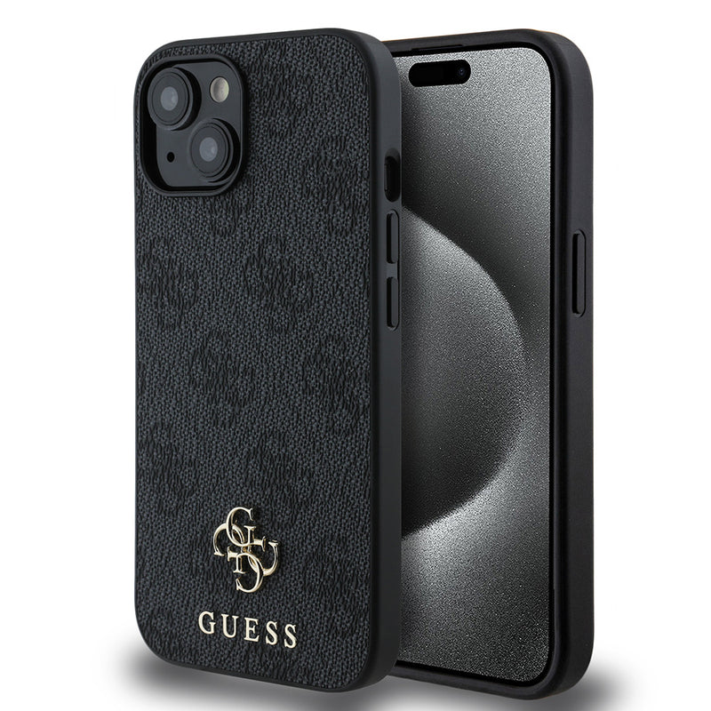 Apple iPhone 15 Kılıf Guess Magsafe Uyumlu 4G Classic Logolu Kapak Siyah