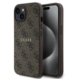 Apple iPhone 15 Kılıf Guess Magsafe Uyumlu 4G Desen Yazı Logolu Kapak Kahverengi