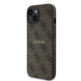 Apple iPhone 15 Kılıf Guess Magsafe Uyumlu 4G Desen Yazı Logolu Kapak Kahverengi
