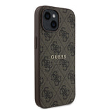 Apple iPhone 15 Kılıf Guess Magsafe Uyumlu 4G Desen Yazı Logolu Kapak Kahverengi