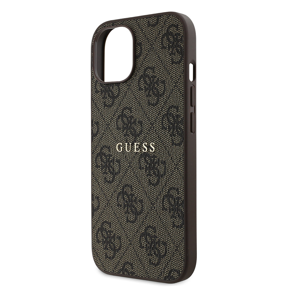 Apple iPhone 13/15 Kılıf Guess Magsafe Uyumlu 4G Desen Yazı Logolu Kapak Kahverengi